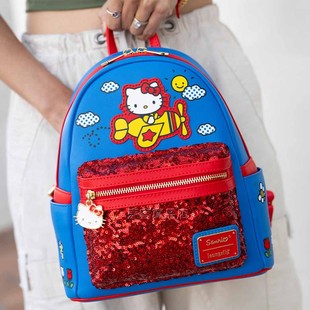 代购 Kitty凯蒂猫飞机亮片卡通迷你双肩包 loungefly三丽鸥Hello