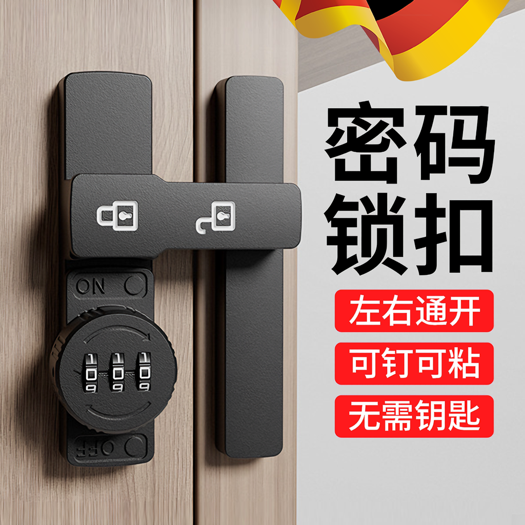 免打孔密码锁门扣锁固定