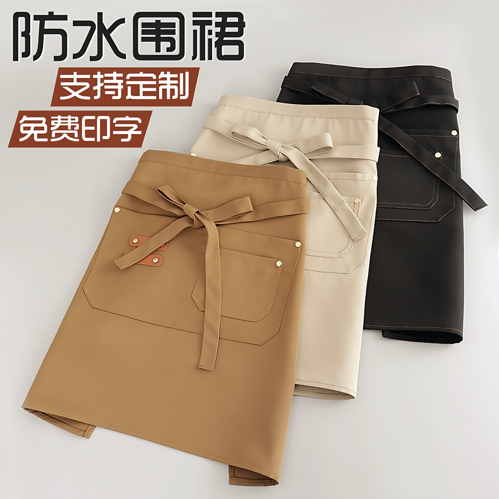 德国半截围裙餐厅服务员工作服围腰防水奶茶餐饮饭店厨房订制印字