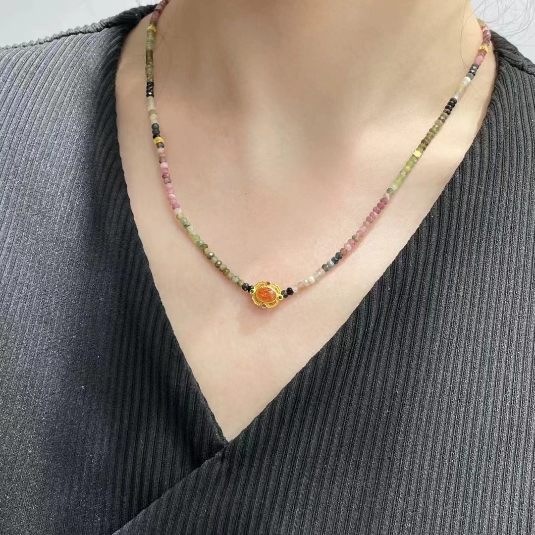 京钰天然碧玺项链女小众轻奢锁骨链s925银草莓晶项链时尚高级复古