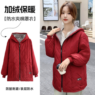 加绒加棉罩衣女短款冬季加厚保暖围裙家用厨房工作服上班时尚女士