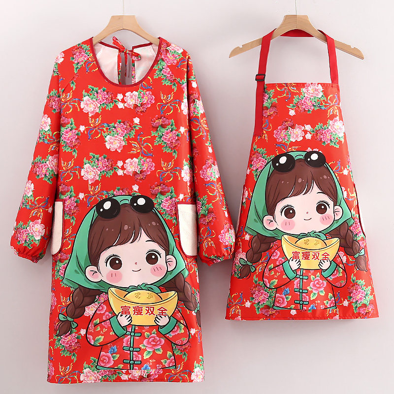 国风东北大花围裙罩衣厨房家用长袖防水防油工作服餐饮专用时尚女,家庭/个人清洁工具,围裙,淘宝优惠券,粉丝福利购,淘宝优惠卷