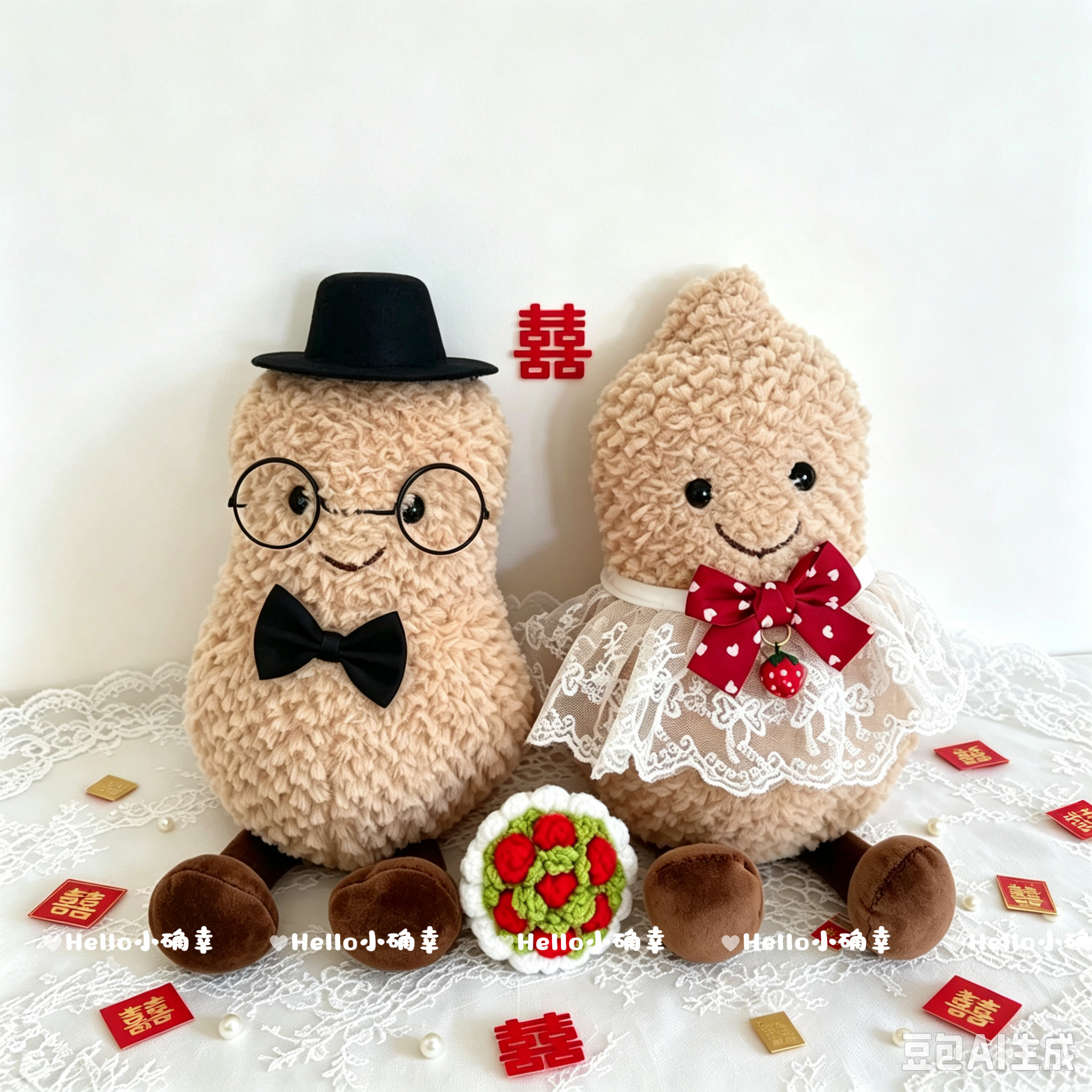 好事花生压床娃娃一对结婚婚纱礼服可爱花生婚房公仔订婚结婚礼物