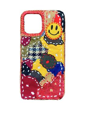 JHM原创和风红色手工制作布艺拼接boro笑面手机壳iphone苹果安卓配件case ins