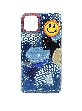 JHM原创indigo蓝染手工制拼接古布boro笑面手机壳iphone配件适用于苹果安卓case ins