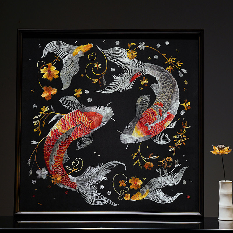 逸福瑞纯手工苏绣好运锦鲤玄关画