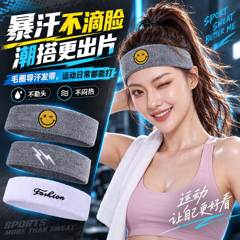 发带运动吸汗止汗女士网球跑步健身羽毛球篮球导汗不勒头透气头饰