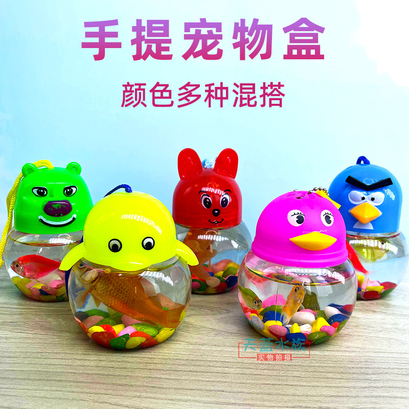 手提塑料透明小鱼瓶小龟瓶宠物盒可爱QQ鱼瓶儿童夜市摆摊套圈玩具