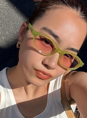 新款复古椭圆框小脸太阳镜欧美网红眼镜ins千禧风y2k墨镜女潮
