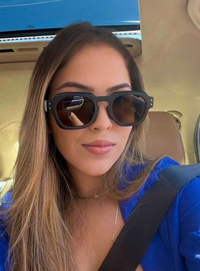 新款欧美小框方形太阳镜男个性铆钉网红时尚糖果色墨镜女