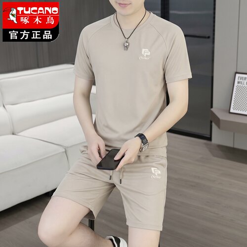 啄木鸟夏季男短袖透气运动套装