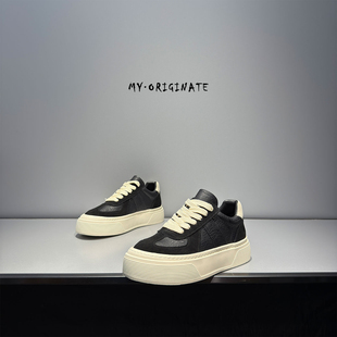 2025新款男鞋低帮系带板鞋翻毛休闲鞋百搭厚底增高小众时尚男鞋子