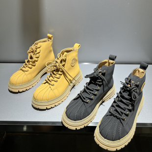 复古男靴厚底增高短靴 时尚 男士 英伦风贝壳头马丁靴2024年早秋新款