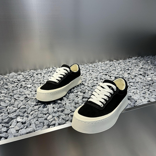 新款 男鞋 板鞋 系带圆头轻奢风韩版 子 翻毛牛皮低帮纯色板鞋 2025秋季