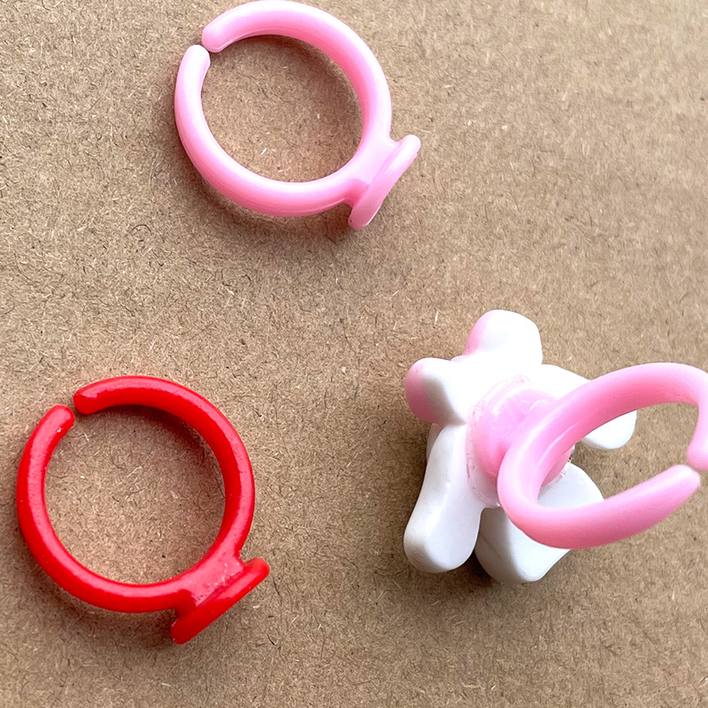 手工制作diy戒指饰品配件儿童小戒指托粉红塑料戒指托15mm开口