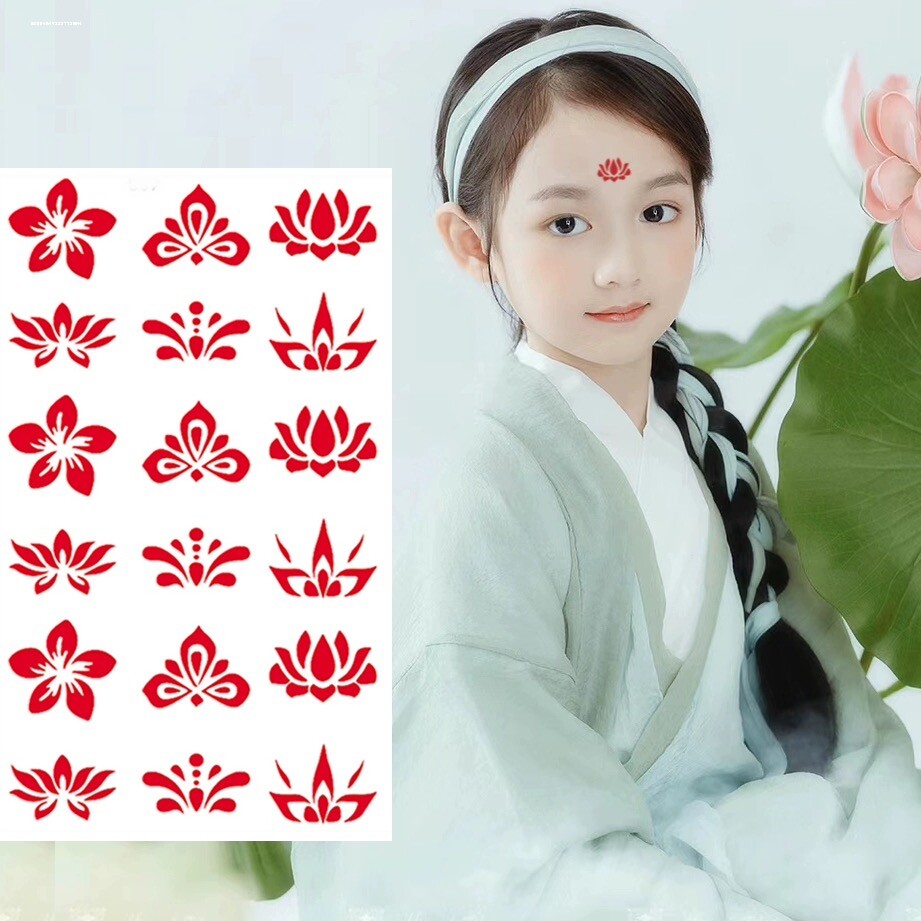 儿童眉心坠纹身贴女宝汉服花钿额贴古风女童额头印花宝宝抹额贴纸