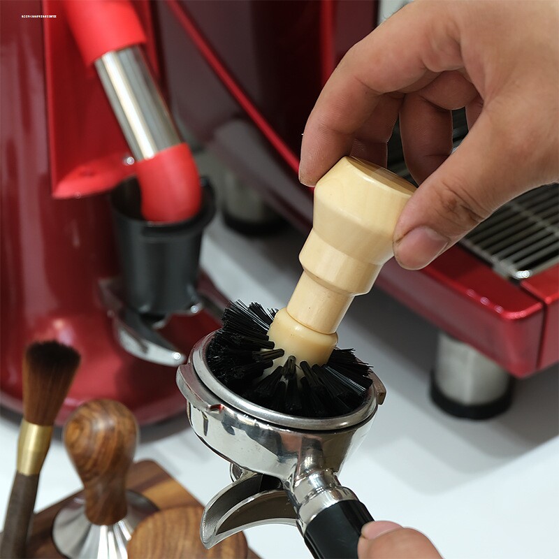咖啡机粉碗清洁毛刷尼龙实木短柄吧台残粉刷子粉碗量杯刷清洁工具