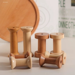 厂家直供简约现代木质挂壁摆件手工DIY复古绕线轴原木色客厅decor