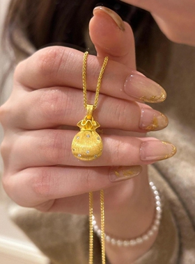 福气满满金拉丝小福袋项链新织梦网中式潮风轻奢精致