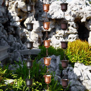 日式 寺庙排水链雨铃铝合金紫铜引水导水链别墅雨水链 庭院雨链中式