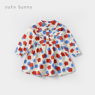 cutebunny2024春装 女宝宝纯棉碎花连衣裙儿童洋气公主裙子 新款