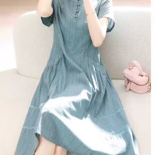 2026夏季新款高级感小个子连衣裙女文艺复古收腰气质宽松减龄裙子
