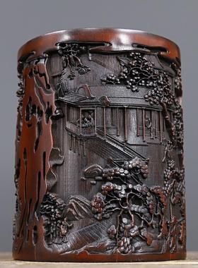 25款名俗老物件手工雕刻竹雕笔筒花梨木黄杨木古玩旧货书房摆件收