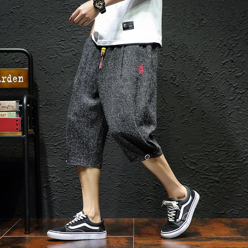 Summer embroidered 7-point casual pants Japanese fashion brand loose straight pants Korean Trend