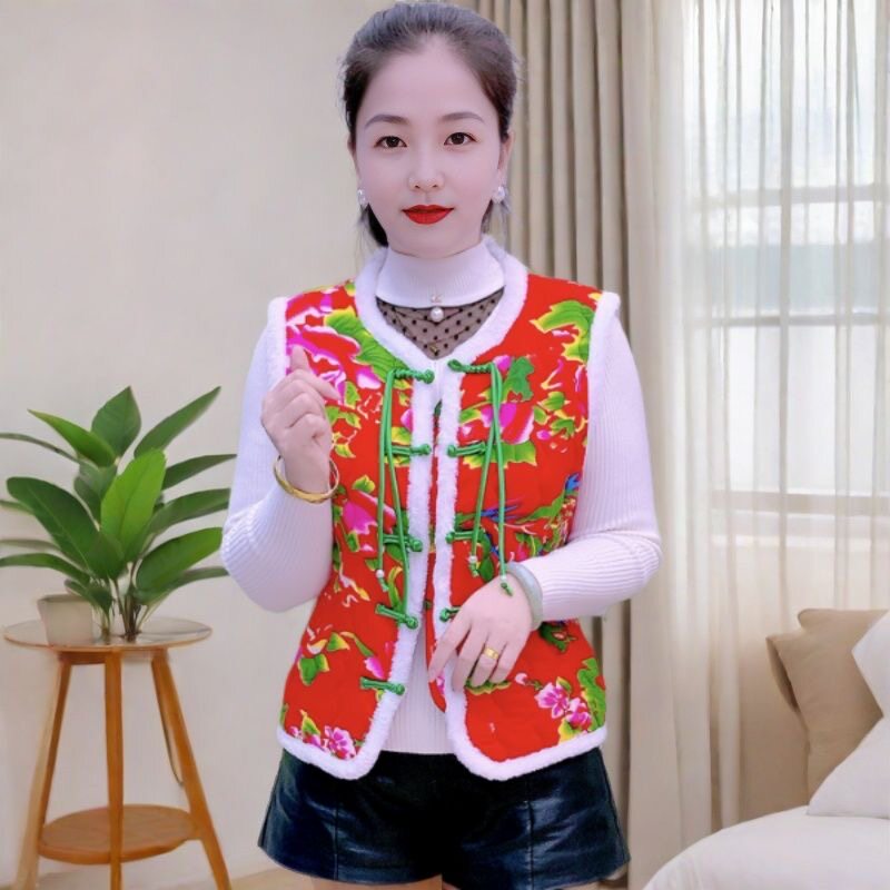 东北大花马甲保暖背心女士款网红马夹