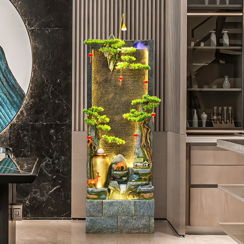 大型落地假山流水造景生财摆件循环水幕墙办公室客厅玄关装饰送礼