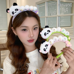 可愛卡通竹葉熊貓發(fā)箍女動(dòng)物園熊貓基地同款 毛絨公仔兒童頭箍