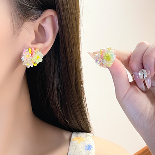 彩色花朵串珠耳釘女2025新款 虞書欣同款 春夏甜美多巴胺耳環(huán)耳飾品
