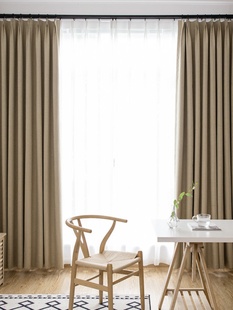 100%全遮光窗帘北欧纯色棉麻窗帘成品定制卧室客厅飘窗窗帘订做i.