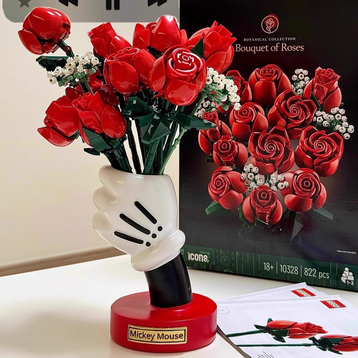 适用于乐高新款粉黛永生花束积木玫瑰花高级感摆件米奇花瓶新婚礼