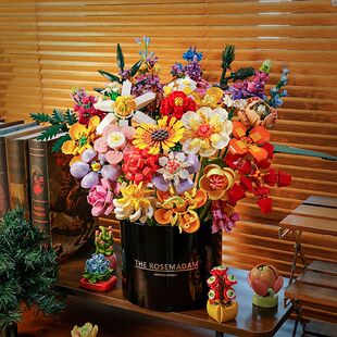 2026新款玫瑰永生花抱抱桶积木花束拼装玩具送女朋友高颜值七夕情