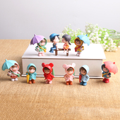 打伞女孩人物摆件小梅公仔可爱卡通桌面创意治愈房间装 饰品微景观