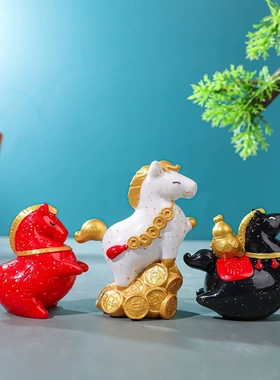 新中式招财马摆件生肖新年树脂工艺品家居装饰品桌面摆设工位摆件