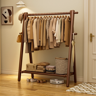 实木衣帽架落地家用挂衣架卧室衣服收纳挂架房间立式 榉木晾衣架子