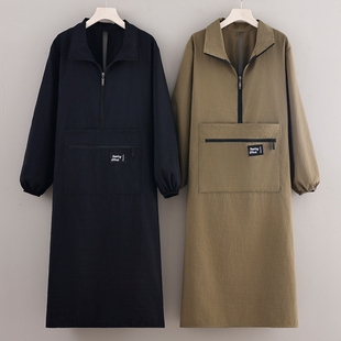 防溅水工装罩衣男女加长围裙长袖立领耐脏防污厨房做饭餐饮工作服