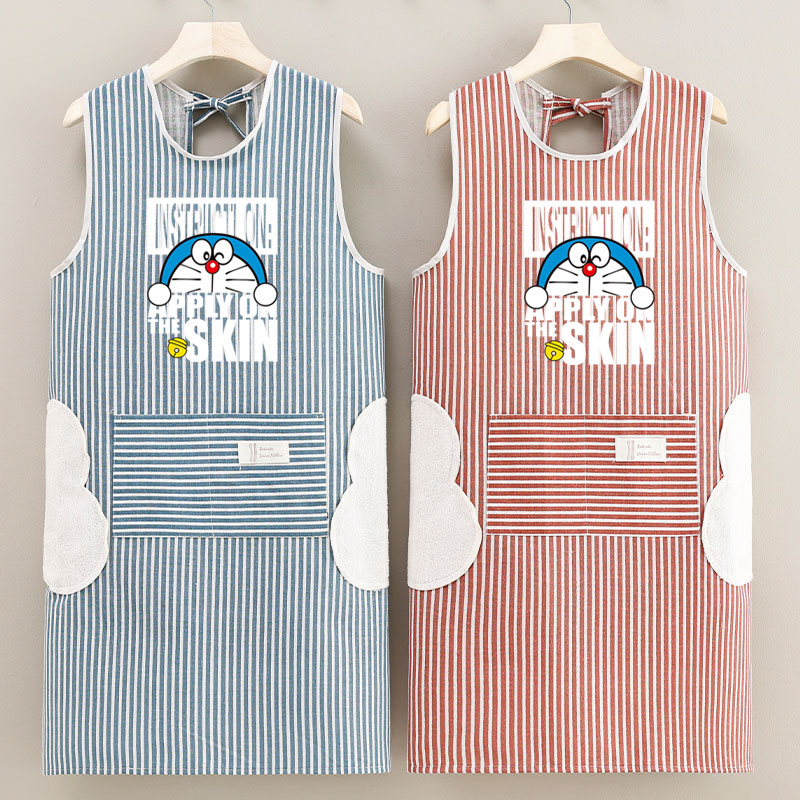 网红棉麻透气卡通围裙家用厨房做饭餐饮摆摊工作服男女可定制logo