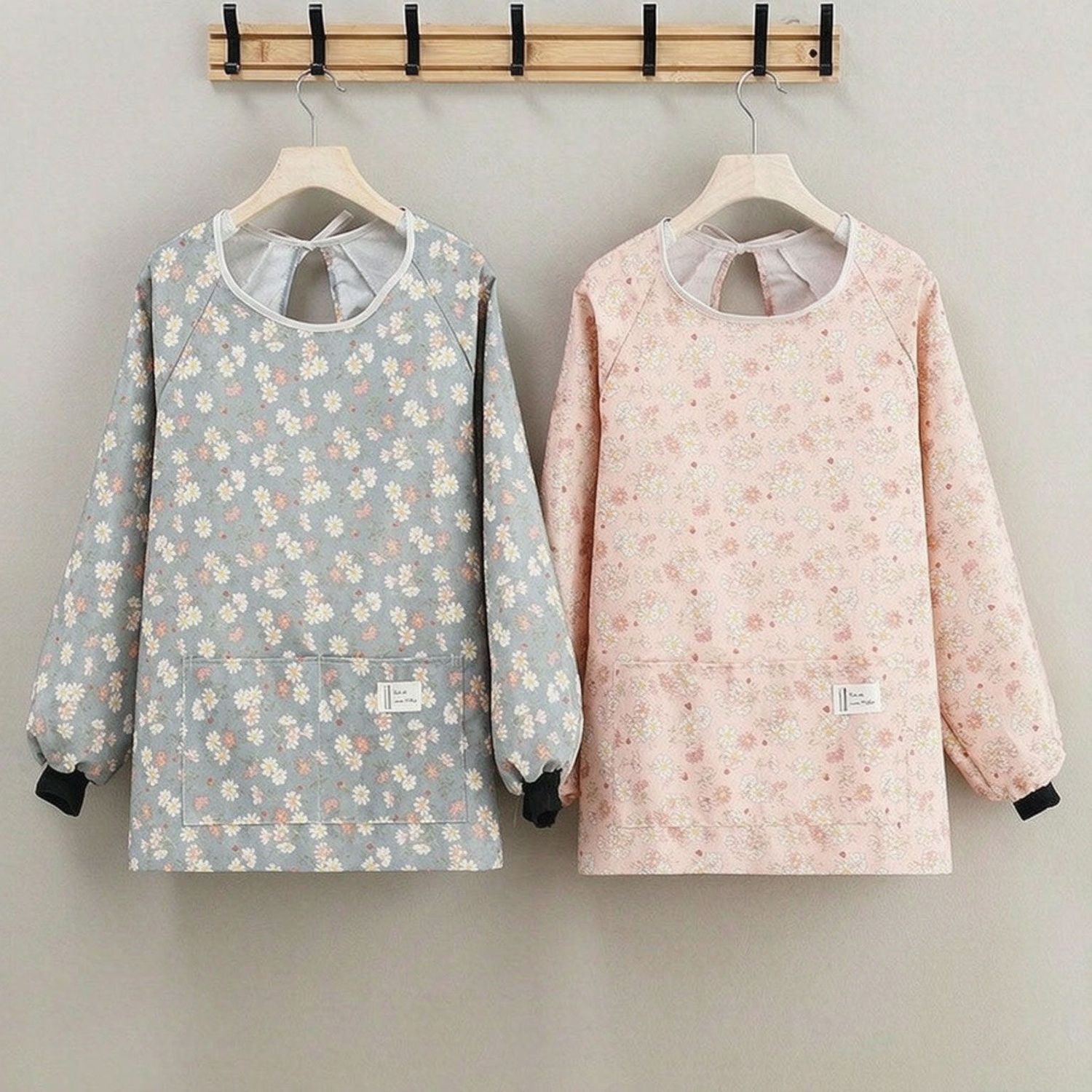 小清新碎花长袖短款围裙包子馒头早餐铺工作服家用厨房防脏污罩衣