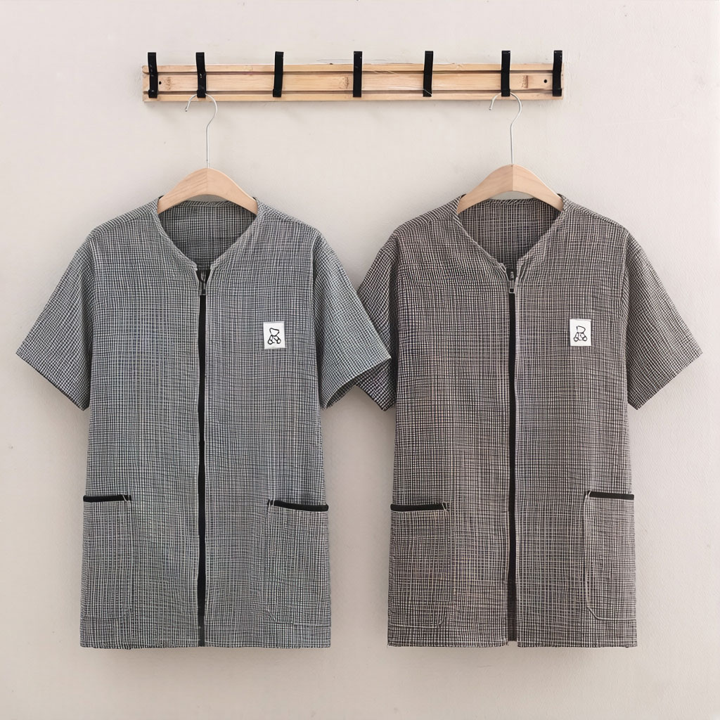 上门服务保洁围裙短款半袖轻便款拉链正穿防污耐脏透气罩衣工作服