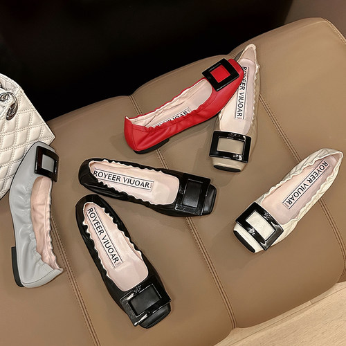 2025春夏新款平底方扣芭蕾舞单鞋