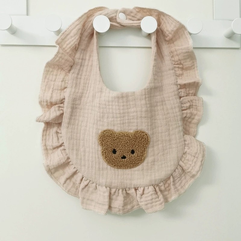 ins韩国小熊围嘴 宝宝口水巾婴儿围兜 花边可爱女宝宝按扣围兜,婴童用品,口水巾,淘宝优惠券,粉丝福利购,淘宝优惠卷