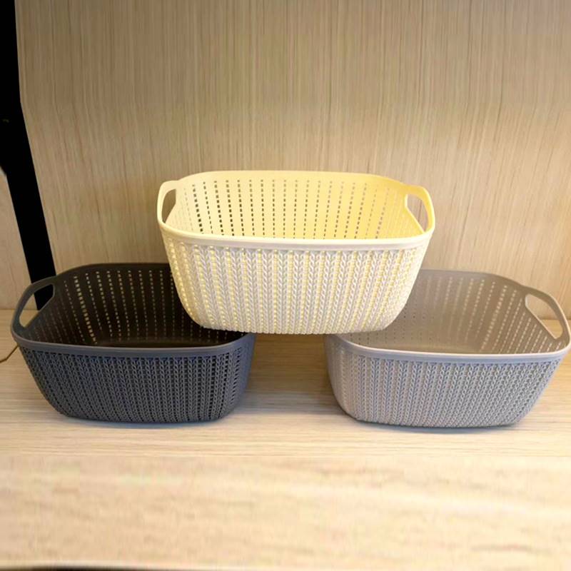 篮子塑料收纳筐 桌面各种储物神器仿藤编塑料筐整理筐零食置物框J