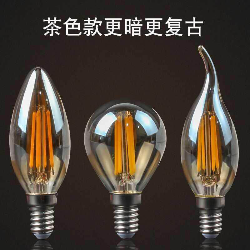 E14小 螺口小头LED爱迪生蜡烛灯泡水晶灯白光拉尾尖泡C35复古超亮