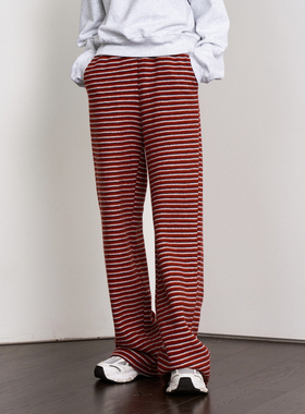 Septhouse 红色条纹羊毛针织长裤显瘦直筒休闲裤