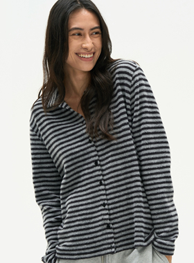 Septhouse  美式百搭条纹长袖针织衫女新款休闲宽松开衫软糯毛衣