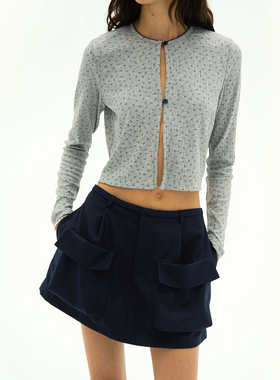 Septhouse 学院藏蓝色休闲大口袋短裙 进口面料 早秋百搭半身裙女