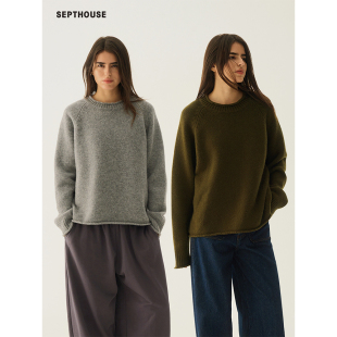 Septhouse 羊毛纯色休闲简约卷边设计两色小高领宽松套头毛衣